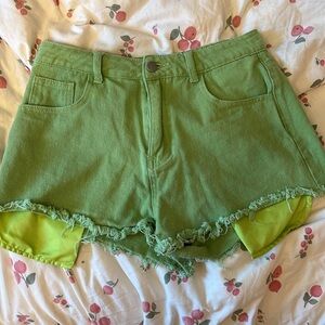 Green denim shorts